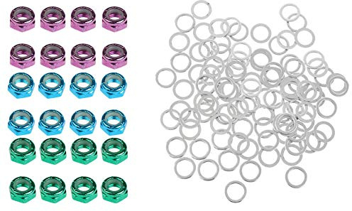 MQODLFP 24Pcs Skateboard Truck Wheel Axle Screw Nuts & 100x Skateboarding Standard Speed Washers Skateboard Truck Axle Washers