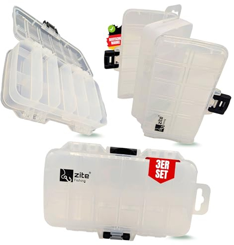 Zite Fishing doppelseitiges Köderbox Angeln Set 3 STK | Je 18 Fächer für | Metallköder, Spoons &mehr | Mit stabilem Verschluss & transparentem Deckel | 23x13x6,1cm, Angelbox, Tackle Box angeln Angel