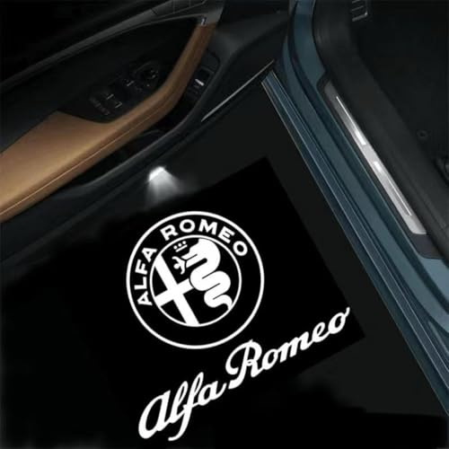 ZZRSXZSR 2 Pezzi Luce di Benvenuto Auto per Alfa Romeo Giulia Stelvio Mito Giulietta | Proiettore LED Porta ad Alta qualità con Proiezione Logo | Design Effetto Pozzanghera e Luce Fantasma,A