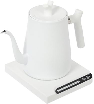 Bollitore elettrico intelligente da 1 l, con regolazione della temperatura, in acciaio inox a collo di cigno, 1000 W, cottura rapida, con termostato e funzione di memorizzazione (bianco)