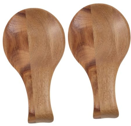BUGUUYO Repose-cuillère en Bois D'acacia 2 Pièces pour Cuisinière et Table à Manger, Design Élégant Résistant à L'humidité, Porte-ustensiles Polyvalent Cuisine Moderne