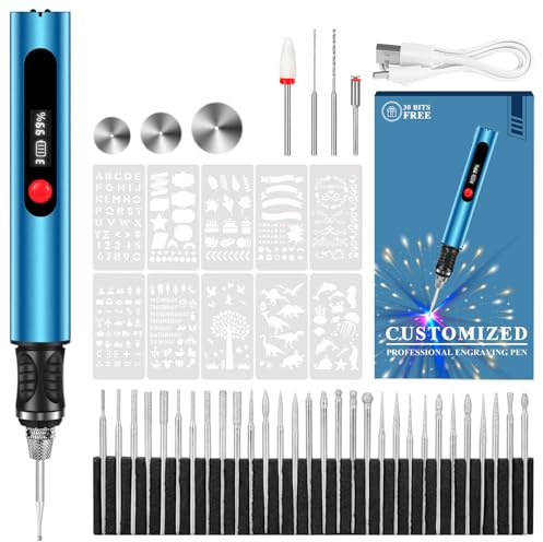 Engraving Pen, Ultimate Cordless Engraving Pen for Artists & DIYers - Engrave 60+ Surfaces - Beginner Friendly- 30 Bits & Mastery Guide (Blue)