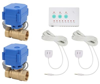 Détecteur de Fuite d'eau Intelligent avec Alarme et Vanne DN15, IP65 Imperméable, Capteur Hautement Sensible, Prise UE