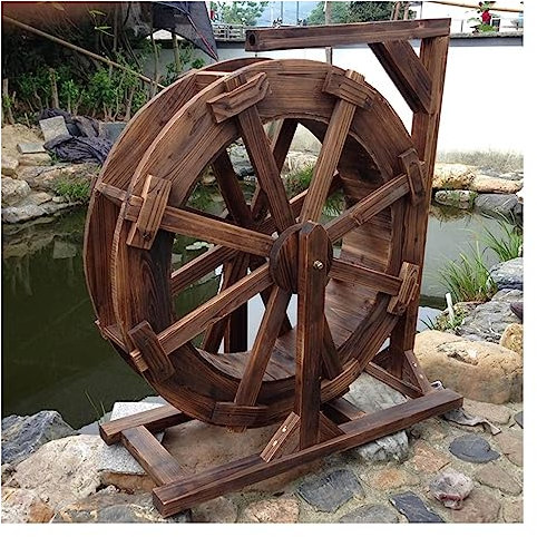 Wasserradbrunnen aus Holz - Freistehendes Gartenwasserspiel mit Pumpe für Terrasse, Hinterhof und Veranda