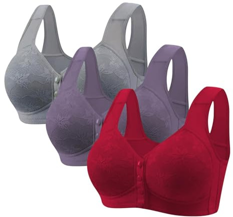 3 Pieces Women Lace Everyday Bra UK Sale Clearance, Front Fastening Bras Ladies Front Closure Sports Bra, Sleeping Bras High Support Large Bust Bralette Leisure Underwear Workout Yoga Crop Top