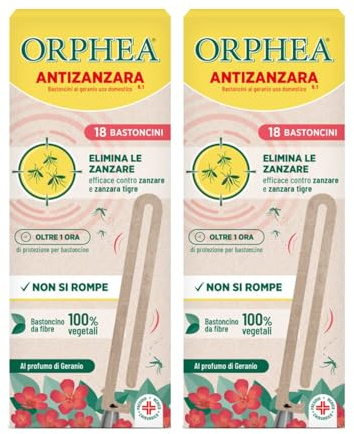 Orphea Bastoncini Antizanzara al Geranio – 18 Pezzi con Fibre Vegetali, Profumo Geranio, Repellente Zanzare per Ambienti Interni ed Esterni (2)
