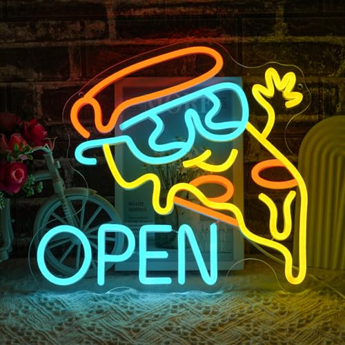LMSIGNLY Pizza Open Neon Schild für Wanddekor Pizza LED Schild Essen Leuchtende Neon Schilder Dimmbar offenes Buntes LED Neonlicht für Restaurants Küchen Geschäfte Partys Dekoration