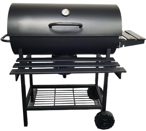 Barbecue d'extérieur en tonneau de charbon avec table d'appoint, cendrier extractible pour un nettoyage facile, idéal pour les réunions de famille et le camping