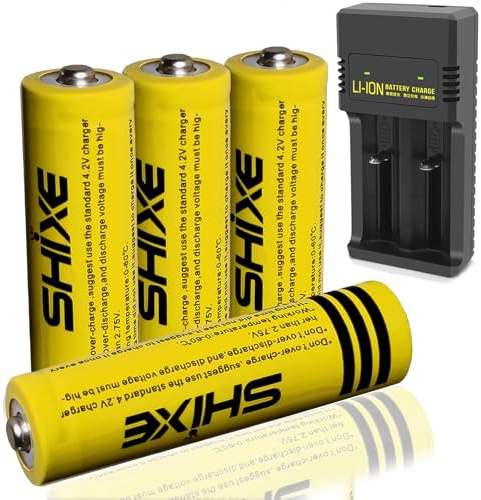 4pcs 3.7 Volt Rechargeable Battery and USB Charger, 3000Mah Battery High Power Lasting Long for Headlamp, LED Flashlight, Solar Light, Camera,Small Fan,Electronic Devices etc