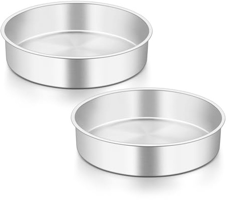 HaWare Cake Tin Set of 2, 7 inch Stainless Steel Round Cake Pan for Baking Roasting Serving, Layer Cake Tin for Birthday Wedding, Healthy & Non-Toxic, Mirror Polished & Dishwasher Safe (18cm)