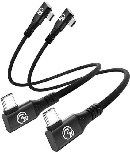 Cable USB C a USB C Ángulo Recto 0.3M [2Pack], Flexible USBC 3.2 Gen2×2 | 90Grados Cable USBC 20Gbps Transferencia Datos, PD3.1 de 5A/240W, Cordón Vídeo 4K@60Hz Tipo C a C, para iPhone 17, Galaxy S26