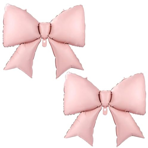 2 globos de lazo rosa, decoraciones de fiesta de lazo grande de 38.6 x 29.5 pulgadas, papel de aluminio duradero, globos en forma de lazo rosa con cinta y popote, decoraciones de fiesta para