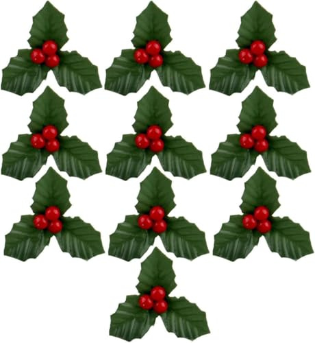 Nlinlin 10 fiori di bacche di agrifoglio con foglie di bacche di Natale con bacche di Natale, rami di ghirlanda di Natale, riempitivi per vasi, fiori artificiali