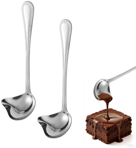 KLINNA Lot de 2 cuillères à sauce en acier inoxydable avec bec verseur en matériau inoxydable - Idéal pour les soupes et les sauces - Kit professionnel parfait pour les réunions de famille et les