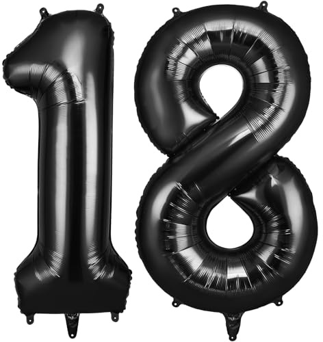 OFFCUP Geburtstag Zahlen Luftballon Schwarz, Geburtstagsdeko Ballons 18 | Riesige Folienballon in 40 Helium Ballons für Männer Frauen Geburtstagsparty Deko, Jubiläum 18 Jahre Deko