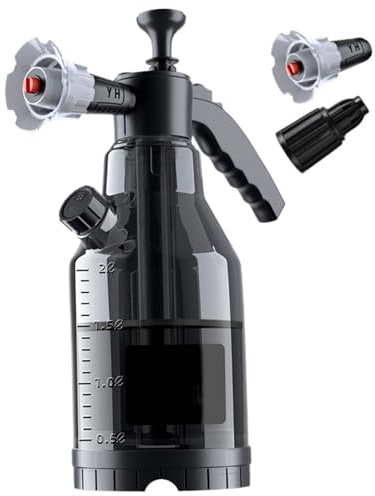 Faroby Auto-Schaumsprüher, 2 l, Handpumpe, Winddichte Sprühflasche mit 2 Düsen, Sicherheitsventil für Autowäsche