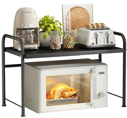 NETEL 2 Tier Expandable Microwave Shelf Rack, Microwave Stand Countertop | Over Microwave Shelf Unit, Adjustable Partition Height, Kitchen Shelves, Microwave and Air Fryer Stand, 25 kg max load
