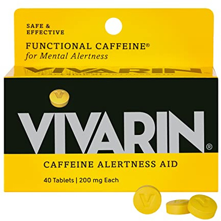 Vivarin, Caffeine Pills, 200mg Caffeine per Dose, Safely and Effectively Helps You Stay Awake, No Sugar, Calories or Hidden Ingredients, Energy Supplement, 40 Tablets