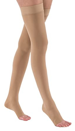 JOBST Relief 15-20mmHg Compression Stockings Thigh High Silicone Band Open Toe, Beige, Small