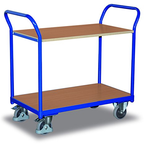 Tischwagen mit 2 Ladeflächen RAL5010 Enzianblau Bürowagen Aktenwagen Etagenwagen