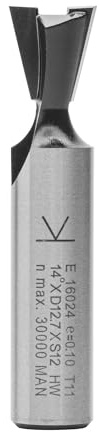 ENT 16024 Gratfräser HW (HM), Schaft (C) 12 mm, Durchmesser (A) 12,7 mm, B 12,7 mm, E 14°, D 40 mm, ohne Vorschneider