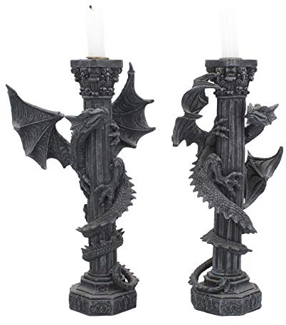Nemesis Now Guardians of The Light Kerzenhalter, 28 cm, Schwarz, 2 Stück