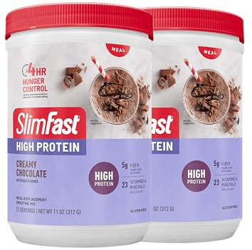 SlimFast High Protein Meal Replacement Shake Powder, 12 Servings (Pack of 2), Advanced Nutrition Smoothie Mix, Digestive Support, Gluten Free, Creamy Chocolate, 20g of Protein (Packaging May Vary)