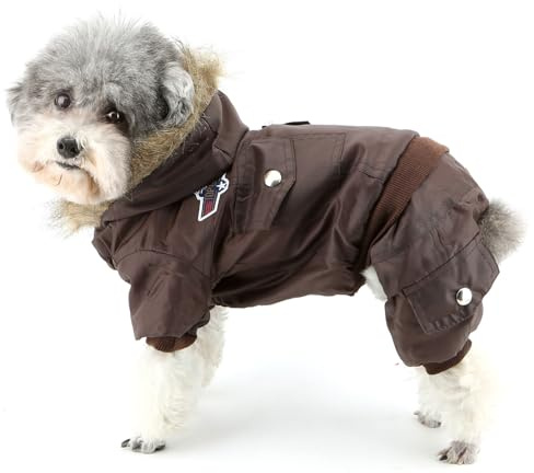 Zunea Overall Schneeanzug mit Kapuze für Kleine Hunde Wasserdichter Wintermäntel Fleece Warm Kapuzenpullis Haustier Welpen Kleidung Chihuahua Yorkie Katzen Hundebekleidung Braun S