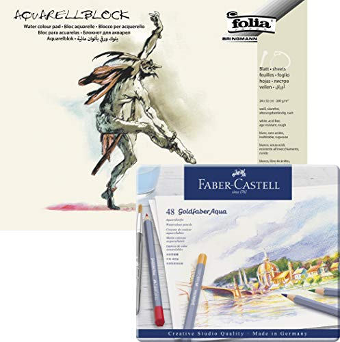 Faber-Castell Aquarellstifte, Metallbox (48er Box mit Aquarellblock 24 x 32)
