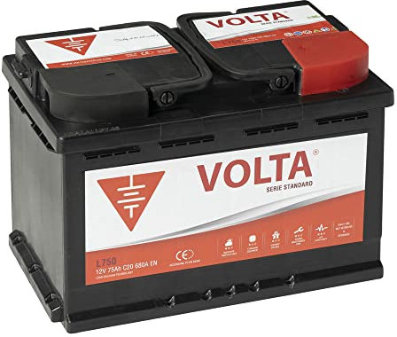 Bateria de Coche 75Ah 680A - Volta L750D - Borne +Dcha - Medidas Largo 278 x Ancho 175 x Alto 190 mm con 2 años de Garantía - Fabricación Europea.