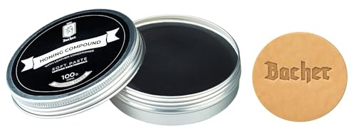 BACHER Polishing Compound - Ultra Fine Black Stropping Compound - Leather Strop Sharpening Buffing Compound with applicator – 100g (3.53 Oz)