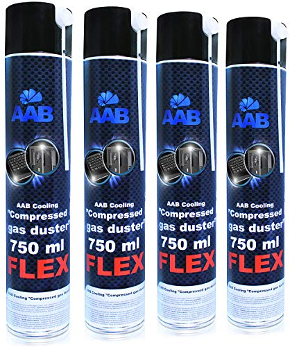 AABCOOLING Druckluftspray FLEX 750ml - Wertpaket 4 Stück - mit flexiblem Schlauch, Druckluftreiniger, Druckgasreiniger, Luftdruck, PC Reinigung