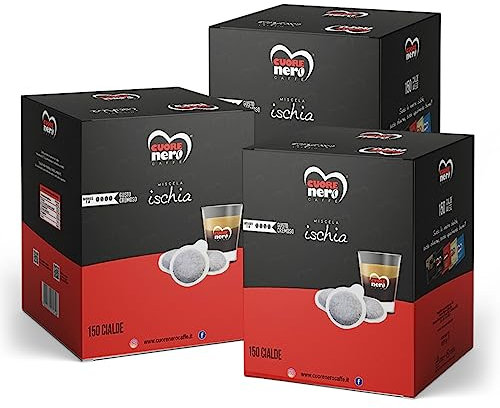 450 Cialde Cuore Nero Caffè ESE44 Filtro Carta 44mm Sapore Intenso e Aromatico (Ischia, 450 Cialde)