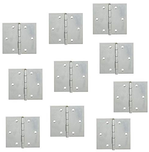 Gedotec Möbelscharnier Metall Tür-Scharnier mit vernietetem Messingstift | 60 x 60 mm | Kistenscharnier Stahl verzinkt | Scharnier-Band zum Schrauben | 10 Stück - Möbel-Band gerollt nach DIN 7954 A