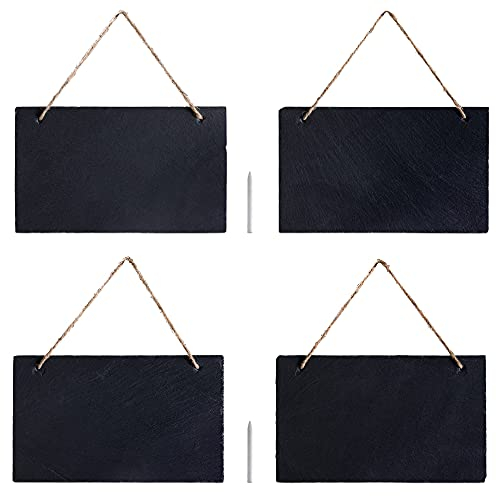 Navaris 4X Schiefer Kreidetafel zum Aufhängen - mit 2X Kreide - 25 x 15cm Schiefertafel Set - Schieferplatte Tafel zum Beschriften - Wand Notiztafel