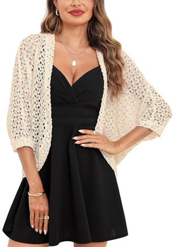 Gyabnw Damen Bolero Strickjacke aus Spitze mit 3/4 Arm