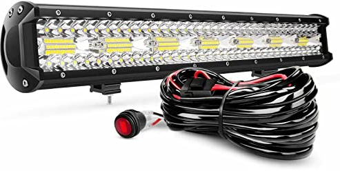 PICAA 20 Zoll 420W LED Lightbar mit Kabelbaum Kit Tri-Reihe LED Lichtbalken Arbeitsscheinwerfer 12V 6000K Weiß Wasserdicht für Auto Offroad 4x4 LKW ATV SUV