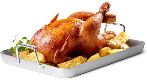 Misen Stainless Steel Roasting Pan with Handles - Versatile 5-Ply Design, Easy Grip Handles, Multi-Functional Cooking, Ideal for Baking, Searing, & Roasting, Superior Heat Conduction, Premium Cookware