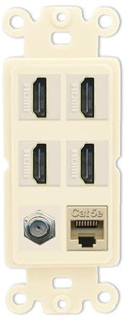 RiteAV Cavo coassiale HDMI a 4 porte 1 - Piastra da parete Ethernet tipo F 1 Cat5E - Rocker [mandorla chiara]