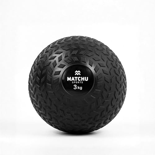 MATCHU - Slam Ball - Balón Medicinal - Disponible en 3, 6, 9 y 12 KG - Relleno de Arena - No Rebota - Agarre Extra - Goma - Negro - (3 KG)