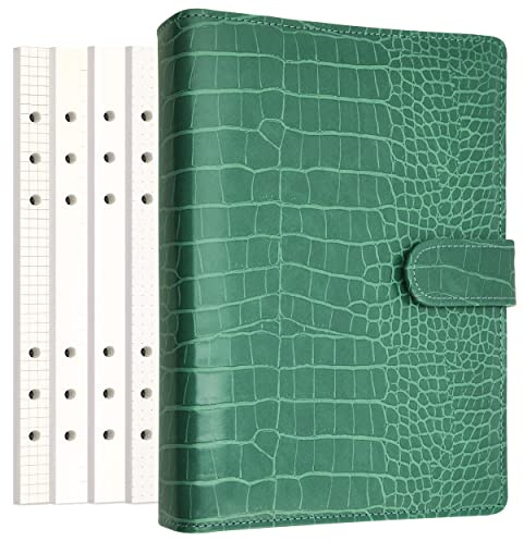 Zelten PU Leather Personal Notebook Planner with 80 Pages Loose-Leaf Papers 6 Holes Ring Binder Pen Holder Magnetic Buckle (Green Faux Crocodile Texture,A5 Mini)
