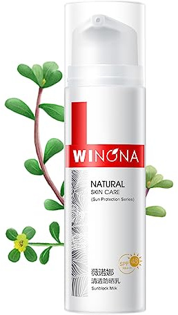 WINONA SPF 48+++ Face Sunscreen Lotion, Skin Soothing Sunblock Milk for Sensitive and Dry Skin, Enriched with Portulaca Oleracea, Lightweight, Gentle, and Moisturizing, 1.76oz