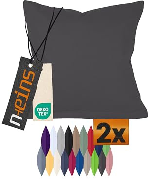 npluseins 2er-Pack Baumwoll-Kissenbezüge Nackenrolle, 40 x 15 cm, Anthrazit | Öko-Tex Standard 100, hautsympathisch, strapazierfähig, verdeckter Reißverschluss, waschbar bis 60 °C, trocknergeeignet