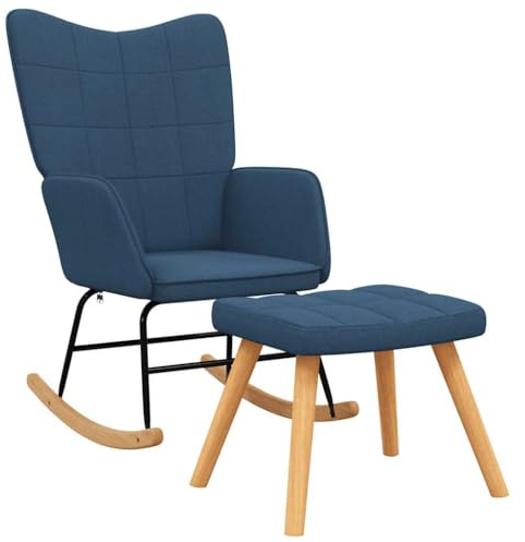 vidaXL Schaukelsessel mit Hocker Blau Stoff