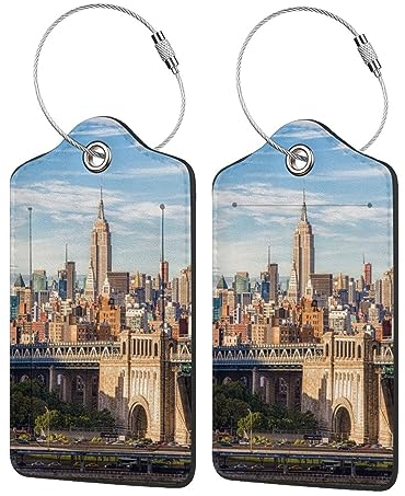 New York City Gepäckanhänger PU-Leder Kofferanhänger mit Edelstahlschlaufe und Namensausweis für Koffer Reisetasche