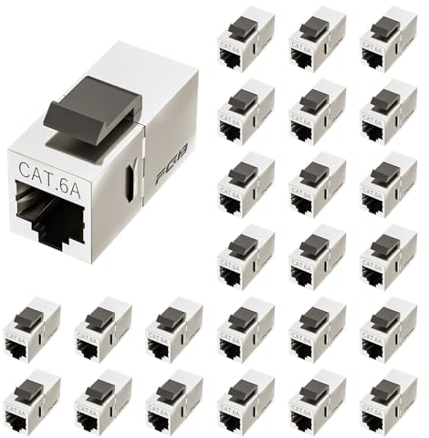 FGB Lot de 25 coupleurs Keystone blindés Cat6a, femelle vers femelle RJ45, coupleur Keystone Ethernet en argent