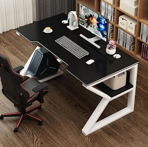 KSTUFF I-förmiger Computer-Gaming-Schreibtisch, PC-Computertisch, Gaming-Tisch, K-förmiger Gamer-Arbeitsplatz mit Maschendraht, Karbonfaser-Tischplatte, Studio-Schreibtisch, Schwarz, L 100 cm Vision