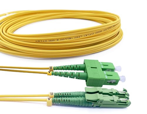 Elfcam® - 20m Câble à Fibre Optique E2000/APC à SC/APC,Monomode Duplex, Jarretière Optique 9/125μm OS2 2.0mm G652D LSZH, Jaune(20M)