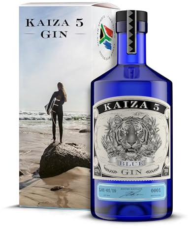 KAIZA 5 BLUE GIN – 0,7 l - 43% | Gin aus Südafrika/Kapstadt | Blumig, beerig, frisch | Holunder, Blaubeere und Drachenfrucht | Blumig, beerig, frisch | Surfer