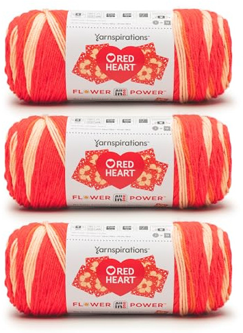Red Heart All in ONE Flower Power red hot Phlox Yarn - 3 Pack of 8.8oz/250g - 100% Acrylic - #4 Worsted (Medium) - 440 Yards - Knitting/Crochet